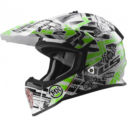 Кроссовый шлем LS2 MX437 Fast Glitch White Black Green