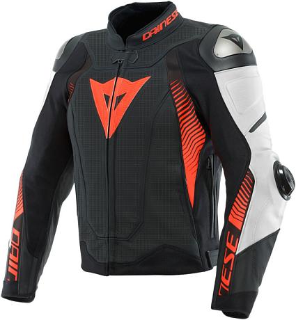 Куртка кожаная DAINESE SPEED 4 PERF. BLACK-MATT/WHITE/FLUO-RED 52